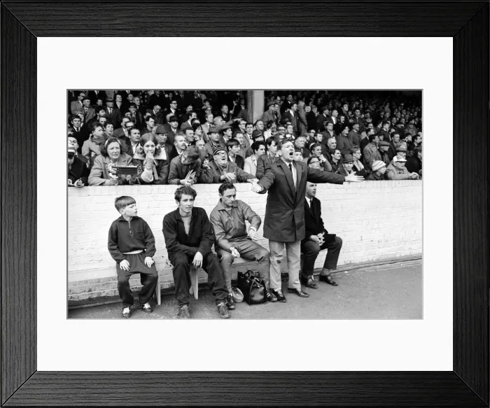 Framed Print : Alec Stock Manager of QPR - May 1968 on the touch line - urging the referee to blow Framed Print : Alec Stock Manager of QPR - May 1968 on the touch line - urging the referee to blow