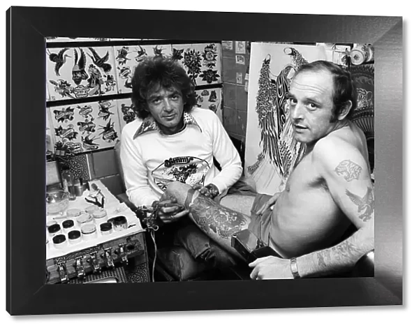 Tattooist Jimmy Gould has bought the skin of his client, Brian Cowell. September 1979