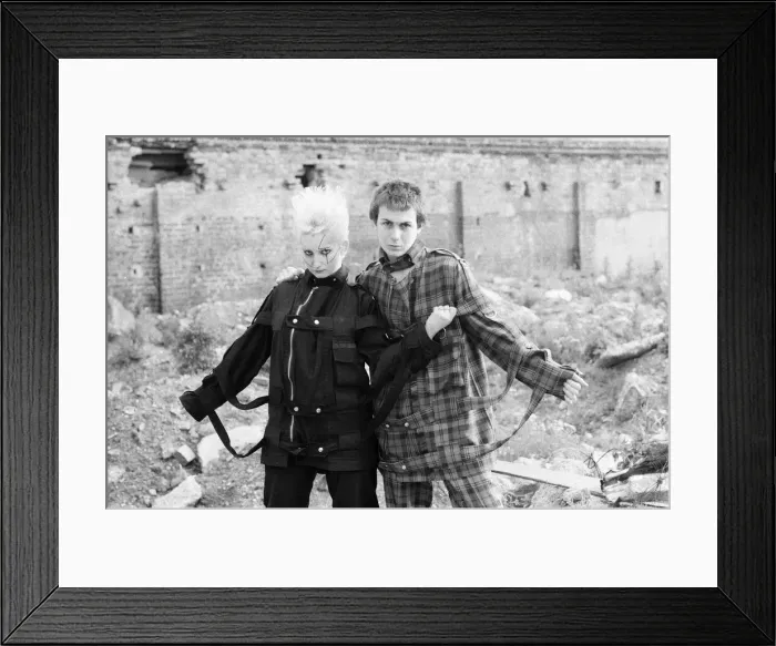Framed Print : Punk fashions for him and her from Seditionaries, Kings Road, London Framed Print : Punk fashions for him and her from Seditionaries, Kings Road, London