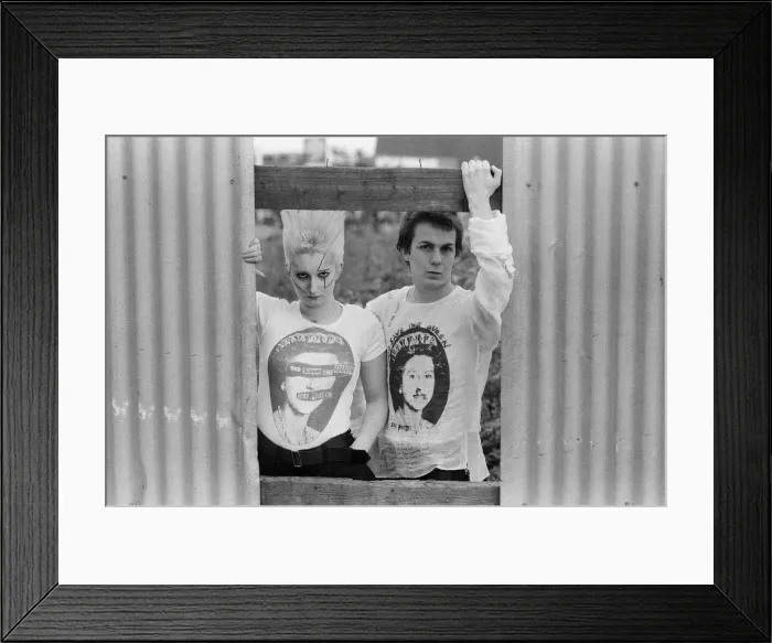 Framed Print : Punk fashions for him and her from Seditionaries, Kings Road, London Framed Print : Punk fashions for him and her from Seditionaries, Kings Road, London