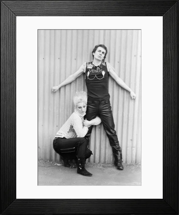 Framed Print : Punk fashions for him and her from Seditionaries, Kings Road, London Framed Print : Punk fashions for him and her from Seditionaries, Kings Road, London