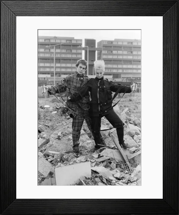 Framed Print : Punk fashions for him and her from Seditionaries, Kings Road, London Framed Print : Punk fashions for him and her from Seditionaries, Kings Road, London