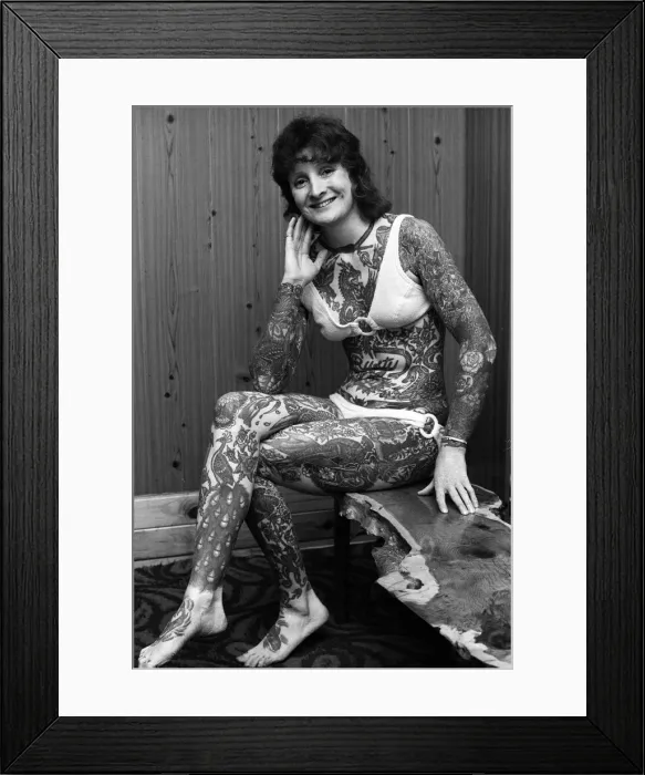 Framed Print : Rusty Field, tattooed lady. 28th November 1975 Framed Print : Rusty Field, tattooed lady. 28th November 1975