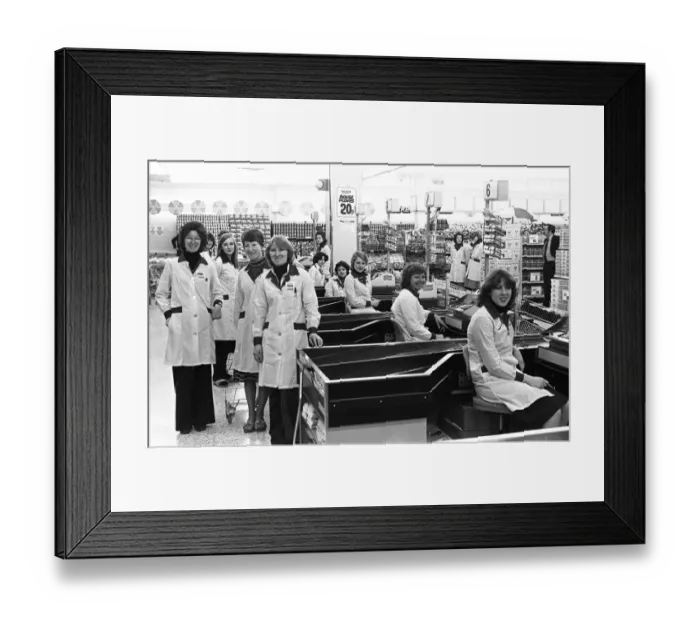 Framed Print : The first customers of the new Presto supermarket which opened in the Britannia Centre in Framed Print : The first customers of the new Presto supermarket which opened in the Britannia Centre in