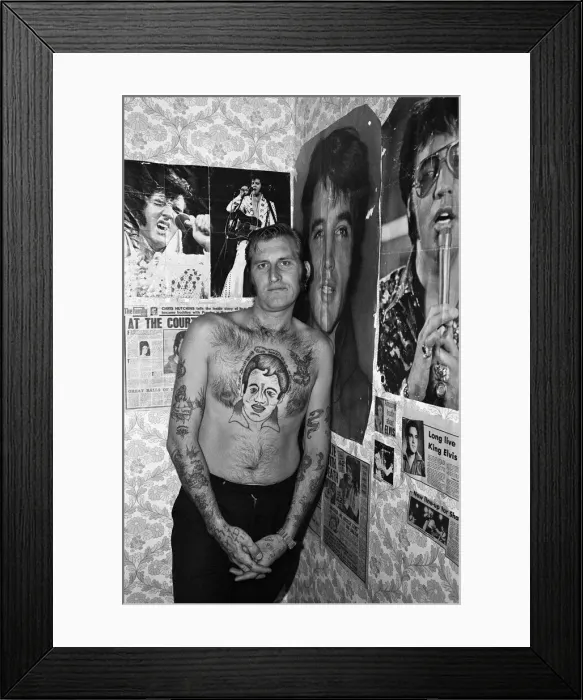 Framed Print : Proud Teddy Boy John Turner has Elvis close to his heart - in a portrait tattooed on his Framed Print : Proud Teddy Boy John Turner has Elvis close to his heart - in a portrait tattooed on his