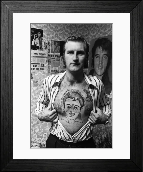 Framed Print : Proud Teddy Boy John Turner has Elvis close to his heart - in a portrait tattooed on his