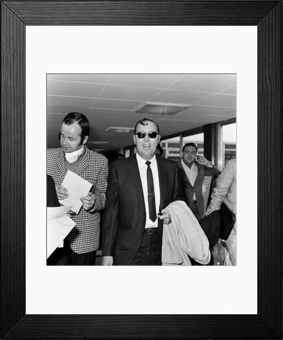 Framed Print : Bill Haley arrives at London Airport. Leather clad rockers from his fans club were Framed Print : Bill Haley arrives at London Airport. Leather clad rockers from his fans club were