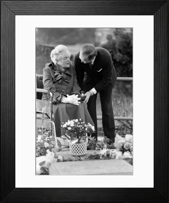 Framed Print : Churchill memorial service, at Bladon Church, Oxon. Lady Spencer-Churchill with her