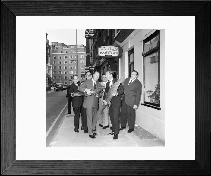Framed Print : Bill Haley and bandleader Chris Barber are pictured with The Comets outside the Tin Pan Framed Print : Bill Haley and bandleader Chris Barber are pictured with The Comets outside the Tin Pan