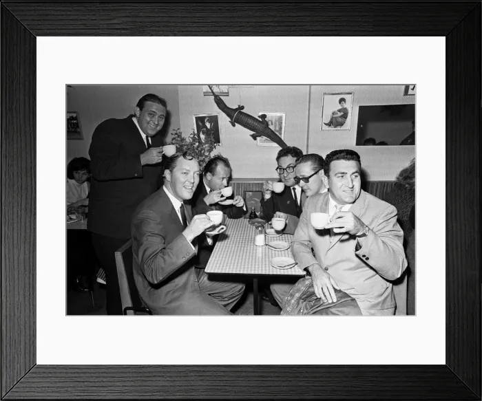 Framed Print : Bill Haley and bandleader Chris Barber are pictured outside the Tin Pan Alley Club