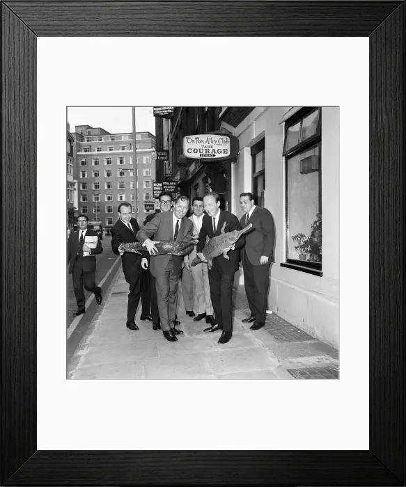 Framed Print : Bill Haley and bandleader Chris Barber are pictured with The Comets outside the Tin Pan Framed Print : Bill Haley and bandleader Chris Barber are pictured with The Comets outside the Tin Pan