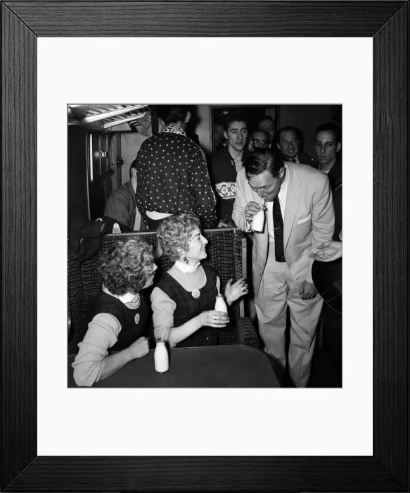 Framed Print : Bill Haley on board the Daily Mirror Rock n Roll Special train to Waterloo Framed Print : Bill Haley on board the Daily Mirror Rock n Roll Special train to Waterloo
