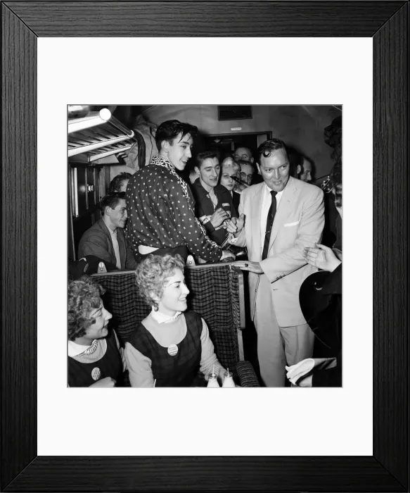 Framed Print : Bill Haley on board the Daily Mirror Rock n Roll Special train to Waterloo Framed Print : Bill Haley on board the Daily Mirror Rock n Roll Special train to Waterloo