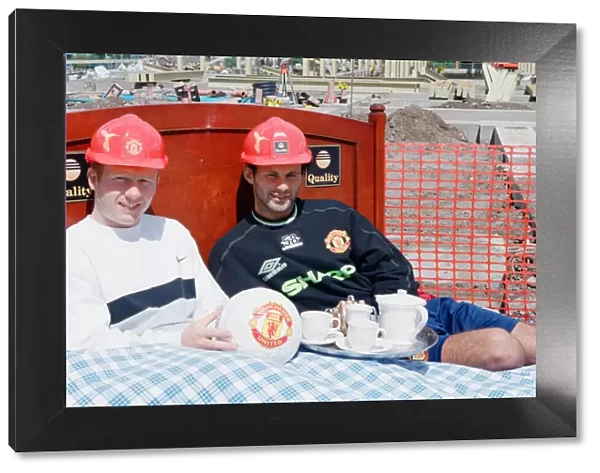 Manchester United players at the building site of their new hotel