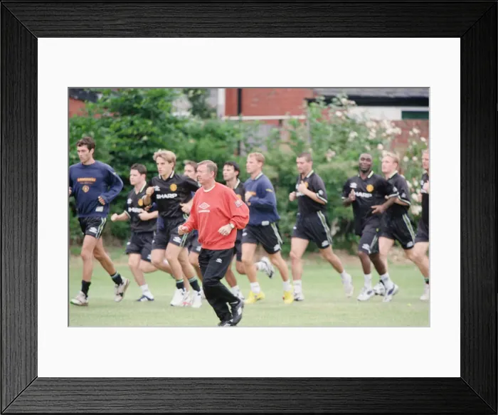 Framed Print : Manchester United in pre season training at the Cliff. Manager Alex Ferguson Framed Print : Manchester United in pre season training at the Cliff. Manager Alex Ferguson