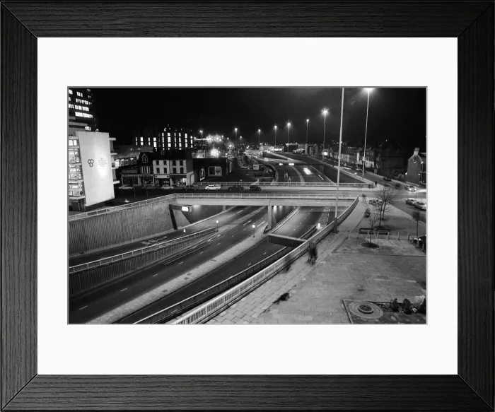 Framed Print : The Inner Distribution Road or IDR at night. Reading, Berkshire. 10th January 1975