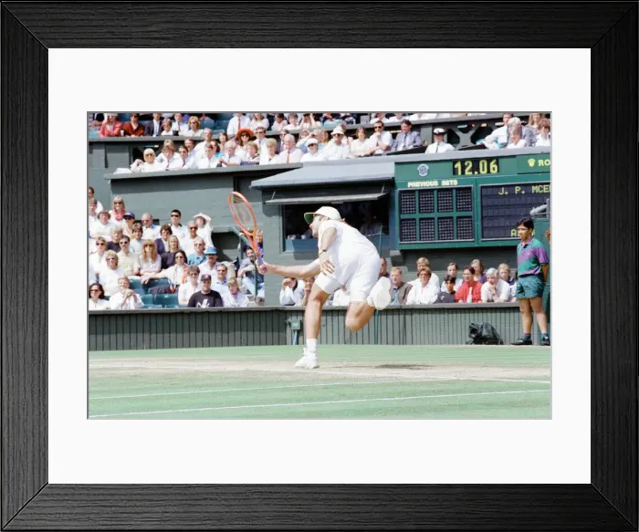 Framed Print : John McEnroe v Andre Agassi, Wimbledon Mens Semi-Final, Lawn Tennis Club, Wimbledon Framed Print : John McEnroe v Andre Agassi, Wimbledon Mens Semi-Final, Lawn Tennis Club, Wimbledon