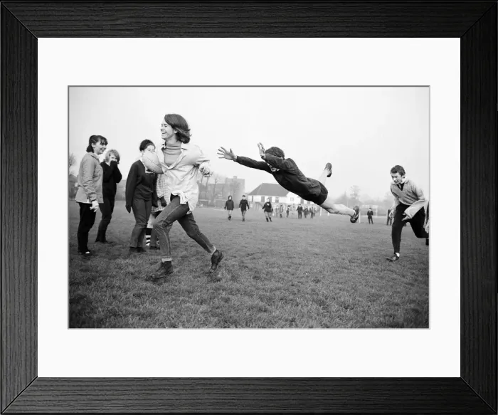 Framed Print : Girls versus boys rugby match between students of North West London Polytechnic Framed Print : Girls versus boys rugby match between students of North West London Polytechnic