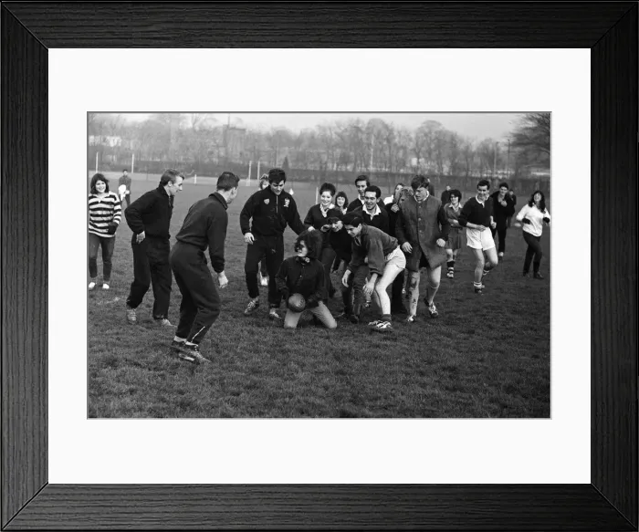 Framed Print : Girls versus boys rugby match between students of North West London Polytechnic Framed Print : Girls versus boys rugby match between students of North West London Polytechnic