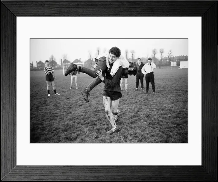 Framed Print : Girls versus boys rugby match between students of North West London Polytechnic Framed Print : Girls versus boys rugby match between students of North West London Polytechnic