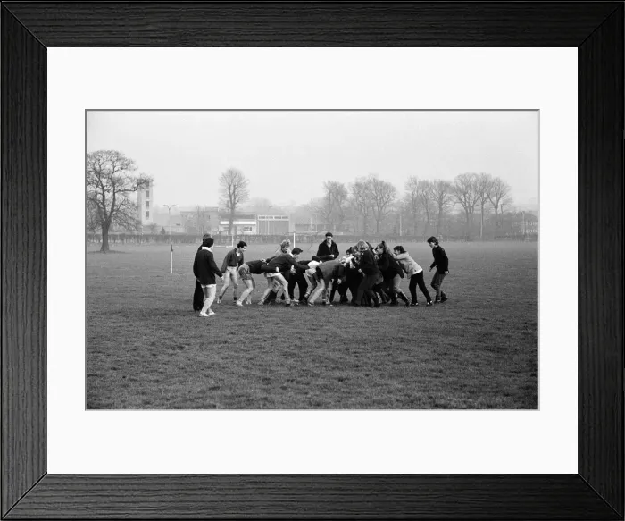 Framed Print : Girls versus boys rugby match between students of North West London Polytechnic Framed Print : Girls versus boys rugby match between students of North West London Polytechnic