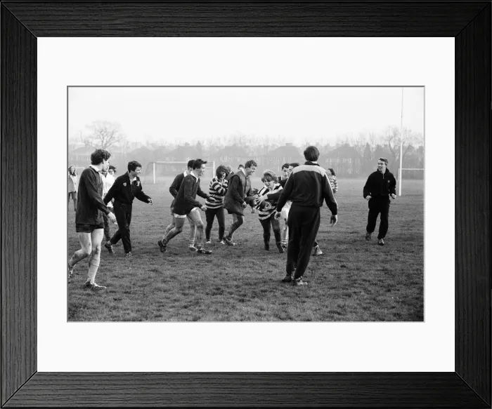 Framed Print : Girls versus boys rugby match between students of North West London Polytechnic Framed Print : Girls versus boys rugby match between students of North West London Polytechnic