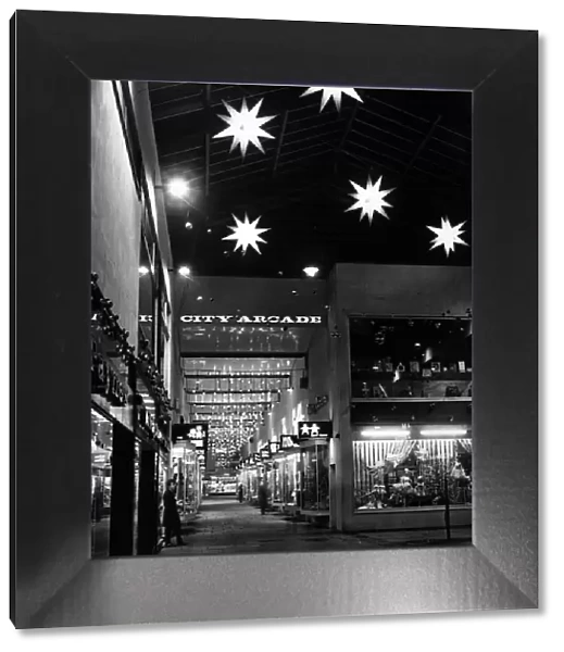 Lit up for Christmas - bright stars and other illuminations in the City Arcade, Coventry