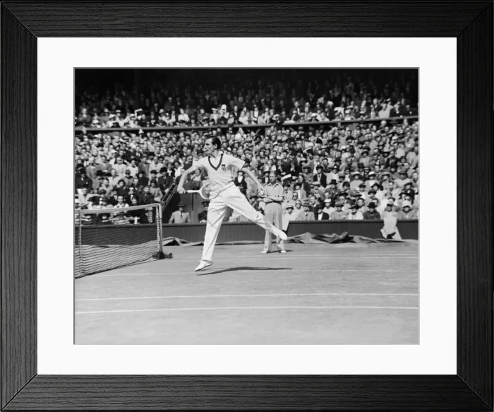 Framed Print : Fred Perry (pictured) (GB) competing at The Wimbledon Tennis Championships against Framed Print : Fred Perry (pictured) (GB) competing at The Wimbledon Tennis Championships against