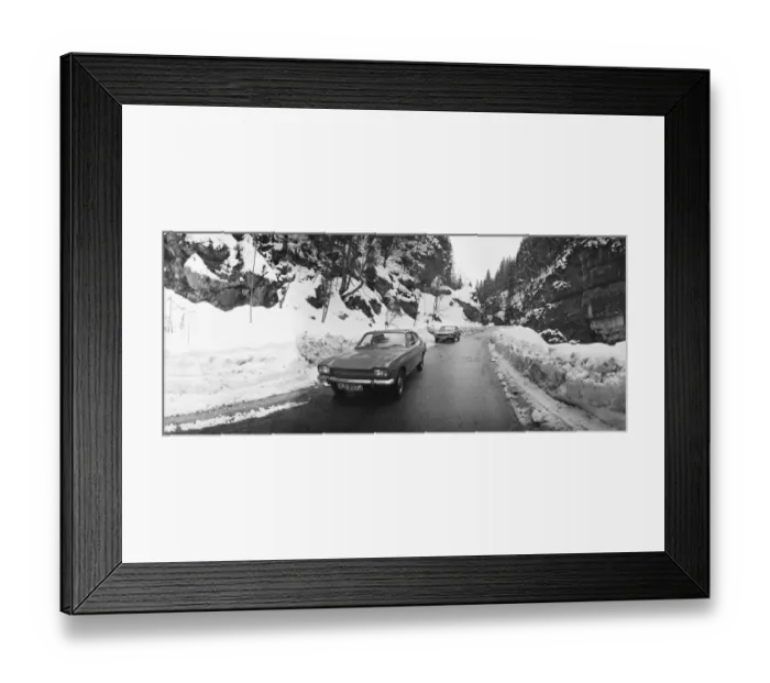 Framed Print : Ford Capri cars on a test drive in the Alpine Passes between Grenoble
