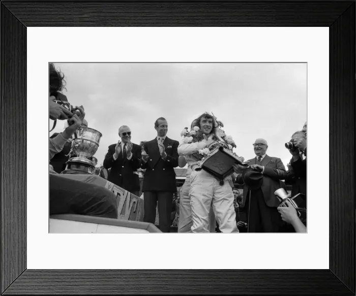 Framed Print : Jackie Stewart, World Champion racing driver, pictured after he won the British Grand