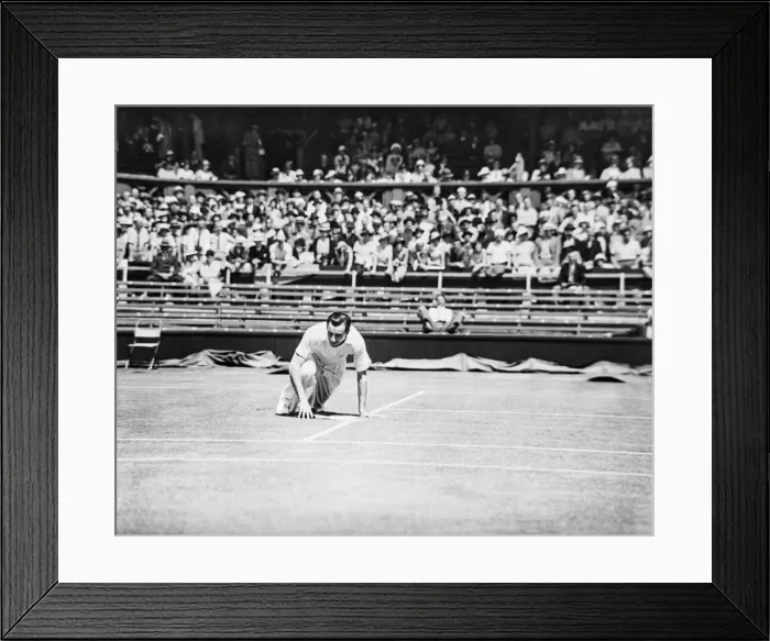 Framed Print : Fred Perry falls yet smiles on the court at The Wimbledon Mens Tennis Championships 1935 Framed Print : Fred Perry falls yet smiles on the court at The Wimbledon Mens Tennis Championships 1935