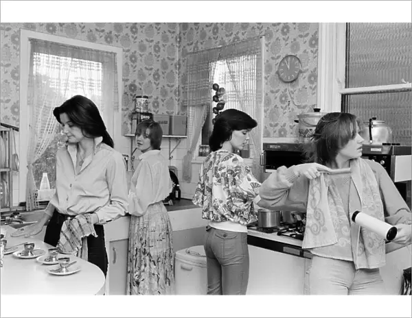 The Nolan sisters at home in Ilford. In the kitchen, Anne, Bernadette, Maureen and Linda