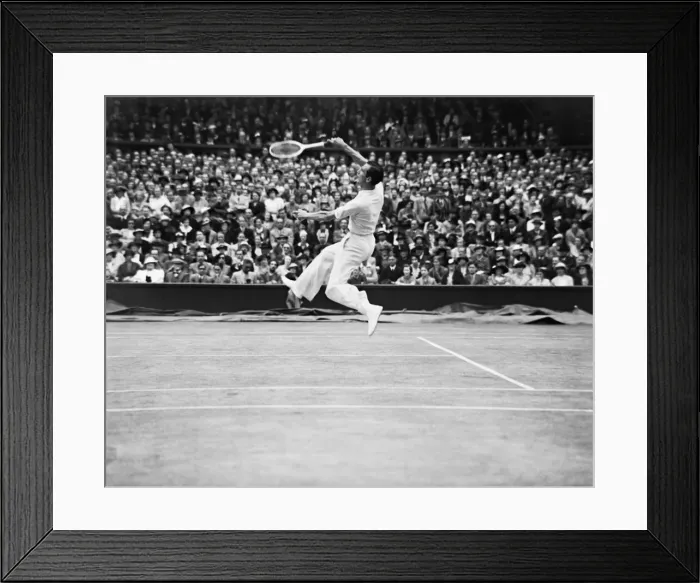 Framed Print : Fred Perry (pictured) (GB) competing at The Wimbledon Tennis Championships against