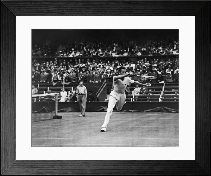 Framed Print : Fred Perry (pictured) (GB) competing at The Wimbledon Tennis Championships against Gerry Framed Print : Fred Perry (pictured) (GB) competing at The Wimbledon Tennis Championships against Gerry