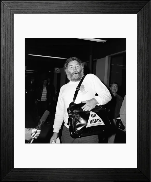 Framed Print : Botanist David Bellamy arriving at Heathrow from Tasmania where he has been protesting Framed Print : Botanist David Bellamy arriving at Heathrow from Tasmania where he has been protesting