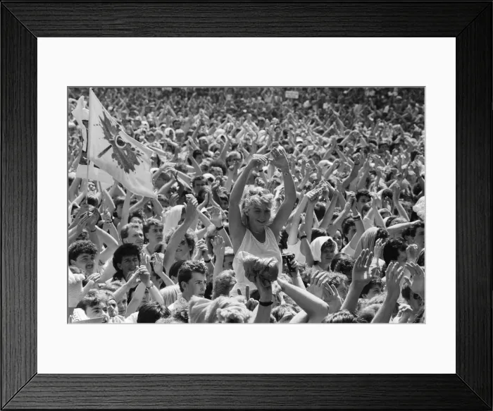 Framed Print : Live Aid benefit concert held on 13th July 1985 at Wembley Stadium in London, England Framed Print : Live Aid benefit concert held on 13th July 1985 at Wembley Stadium in London, England
