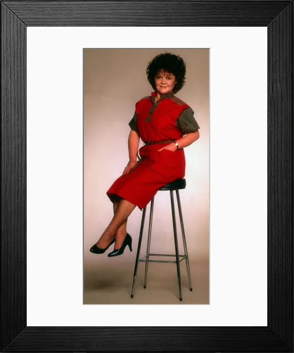 Framed Print : Jeanette Tough sitting on stool February 1994 Framed Print : Jeanette Tough sitting on stool February 1994