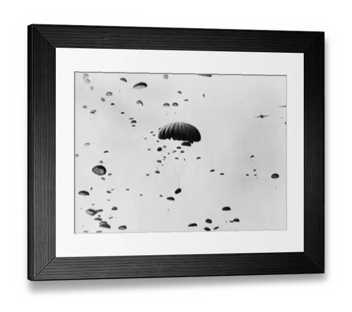 Framed Print : Paratroops drop earthward during landing in Holland by 1st allied Airborne army as