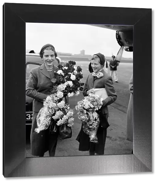Queen Ingrid of Denmark and her daughter Princess Margrethe. 18th October 1954