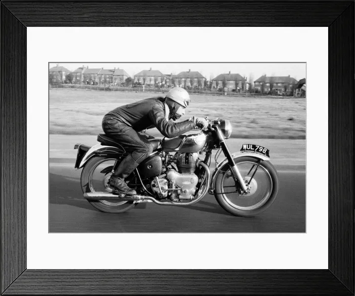 Framed Print : A motor cyclist at speed on a section of the Sidcup by-pass, Kent Framed Print : A motor cyclist at speed on a section of the Sidcup by-pass, Kent