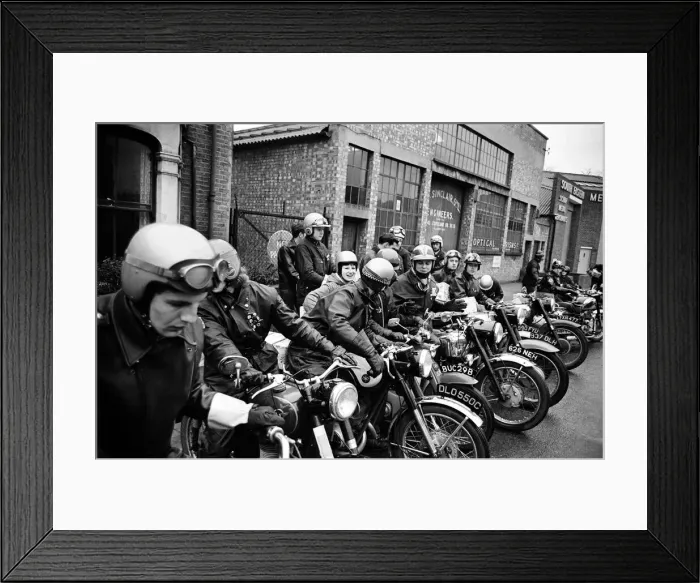 Framed Print : Motor cyclists help the Volunteer Emergency Service. 19th December 1965 Framed Print : Motor cyclists help the Volunteer Emergency Service. 19th December 1965