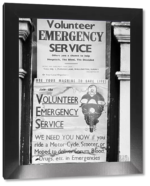 Poster asking for motor cyclists to help the Volunteer Emergency Service