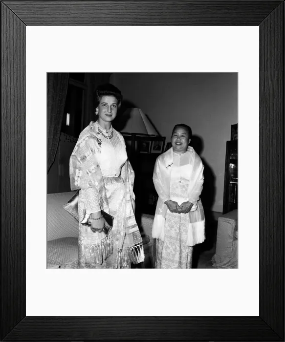 Framed Print : Princess Alexandra of Kent wearing a traditional Burmese costume at a private dinner in