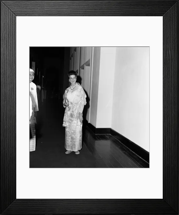 Framed Print : Princess Alexandra of Kent wearing a traditional Burmese costume at a private dinner in