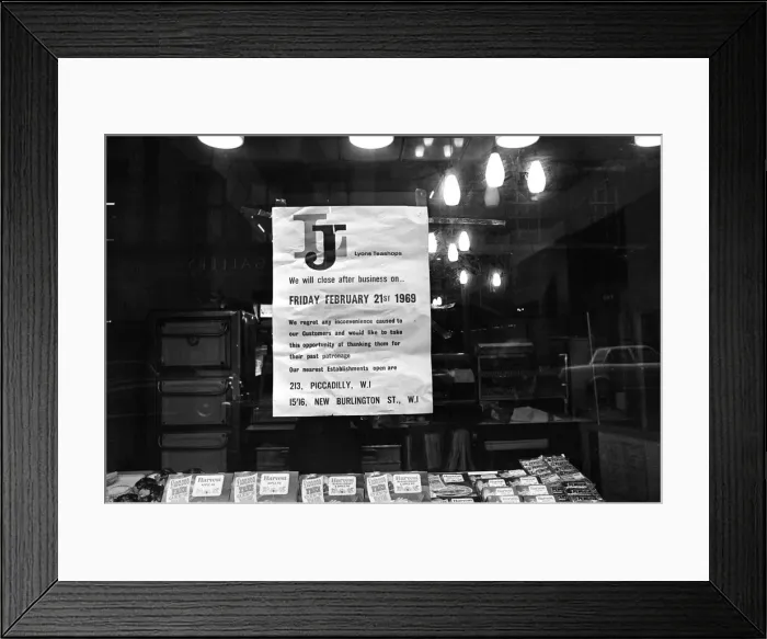 Framed Print : Lyons Tea Shop, which is to close, Albemarle Street, London. 20th February 1969 Framed Print : Lyons Tea Shop, which is to close, Albemarle Street, London. 20th February 1969