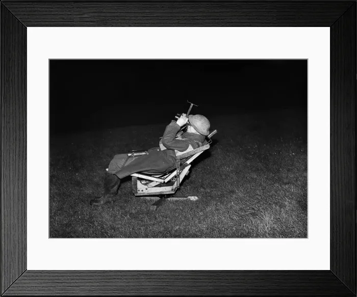 Framed Print : Army spotter taking part in a searchlight exercise in the West Midlands involving Framed Print : Army spotter taking part in a searchlight exercise in the West Midlands involving