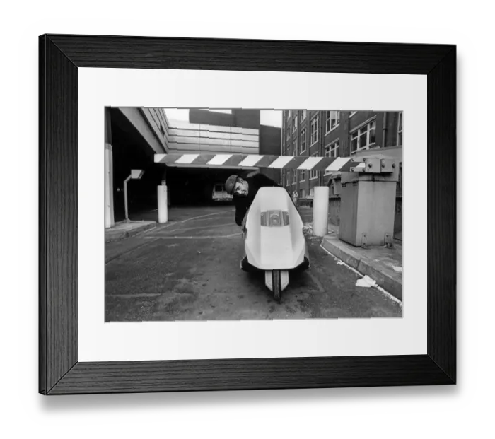Framed Print : David out and about on his Sinclair C5 in Cardiff. If you are really sneaky you could Framed Print : David out and about on his Sinclair C5 in Cardiff. If you are really sneaky you could