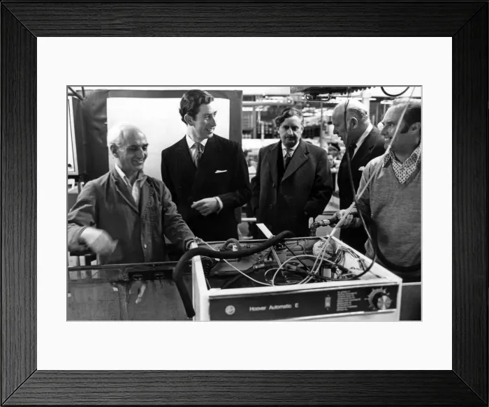 Framed Print : The Prince of Wales inspecting some of finished project at the Hoover factory in Merthyr