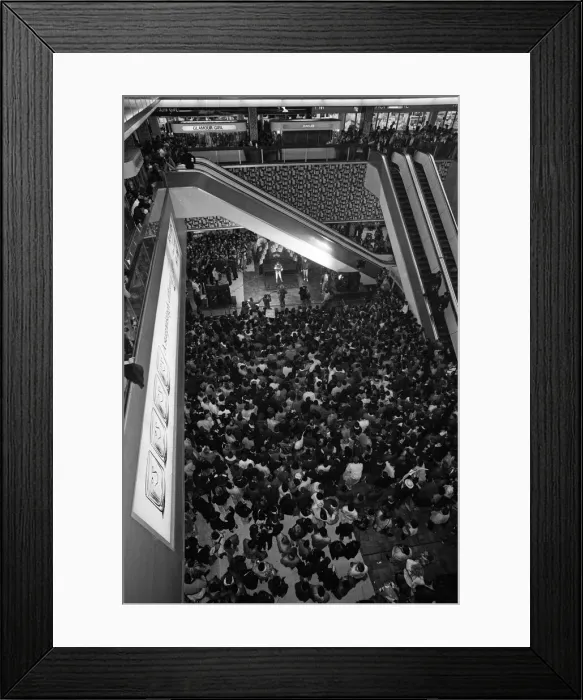 Framed Print : Thousands of young pop fans gather at the Bull Ring Shopping Centre for pop singer Framed Print : Thousands of young pop fans gather at the Bull Ring Shopping Centre for pop singer