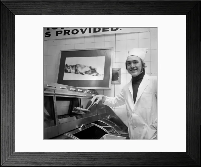Framed Print : Art exhibition in a fish and chip shop, Teesside. 1973 Framed Print : Art exhibition in a fish and chip shop, Teesside. 1973